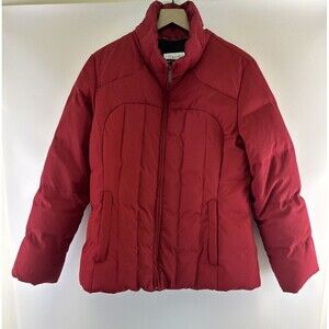 Calvin Klein Down Puffer Coat Zip Red Fleece Lined Pocket Insulated Women Medium